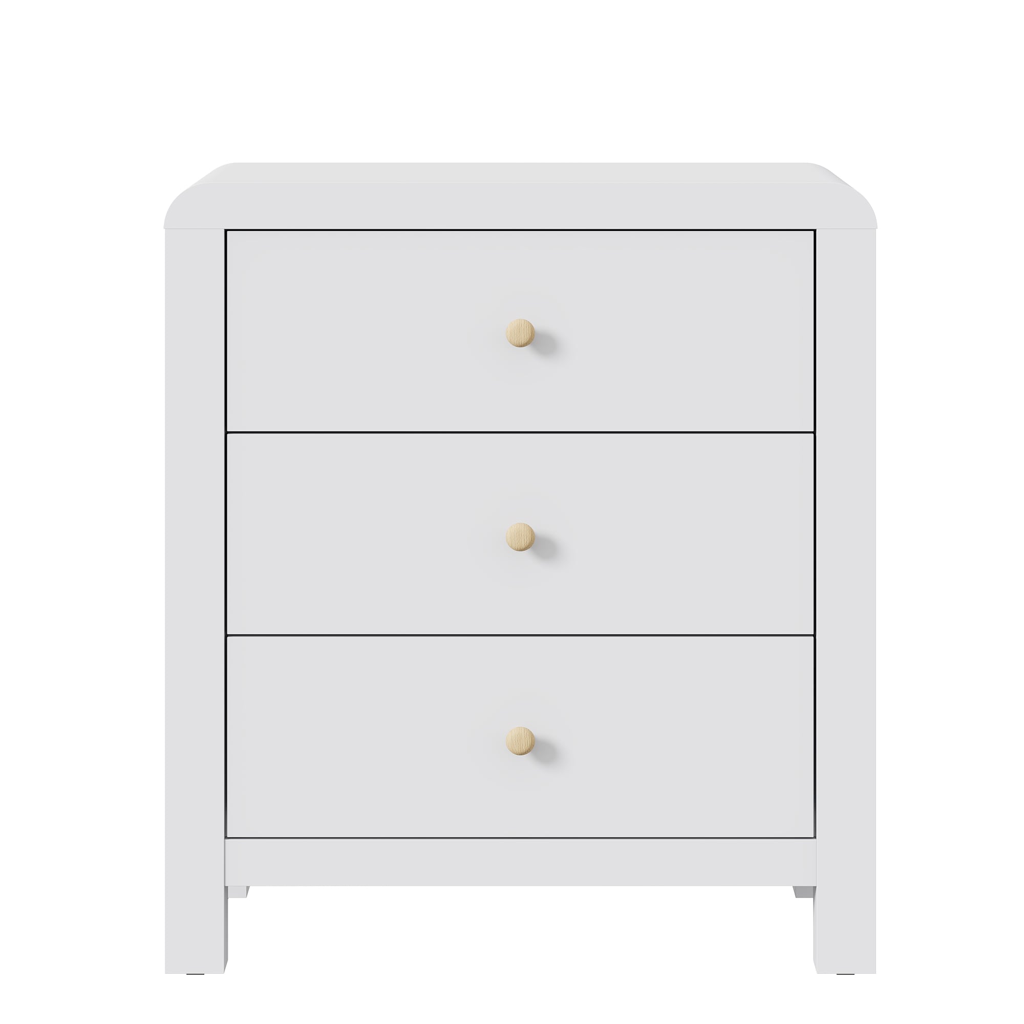 3 Drawer Dresser With Rounded Table Corners, Modern Chest Of Drawers, Large Nightstand Side Table, Wood Storage Dressers Organizer For Bedroom, Living Room, Entryway, White/Natural Wood_maomaolike.com